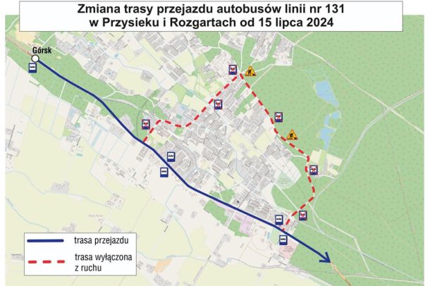 Mapa - trasa linii nr 131